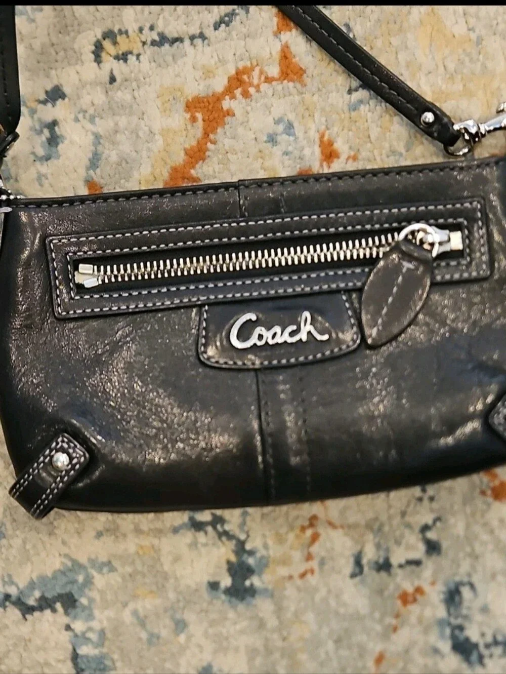 Y2K Coach Black Leather Front Zip Pouch Wristlet Clutch